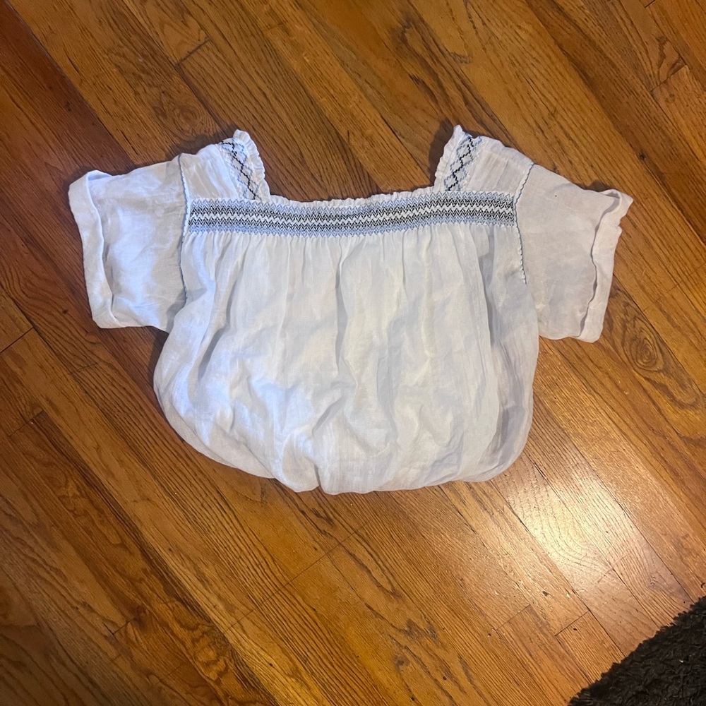 Free People White and Blue Embroidered Blouse - Picture 4 of 6